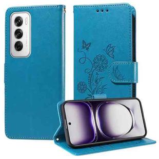 For OPPO Reno12 5G Global Embossed Butterfly Flowers Leather Phone Case(Blue)