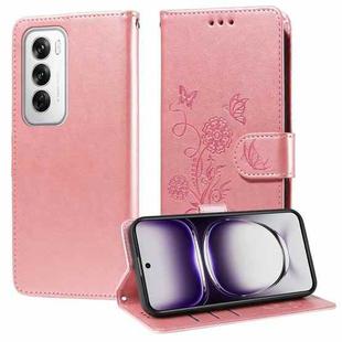 For OPPO Reno12 5G Global Embossed Butterfly Flowers Leather Phone Case(Rose Gold)