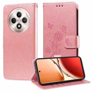 For OPPO Reno12 F 4G Embossed Butterfly Flowers Leather Phone Case(Rose Gold)