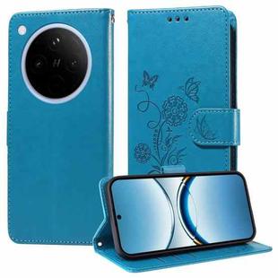 For OPPO Find X8 Embossed Butterfly Flowers Leather Phone Case(Blue)