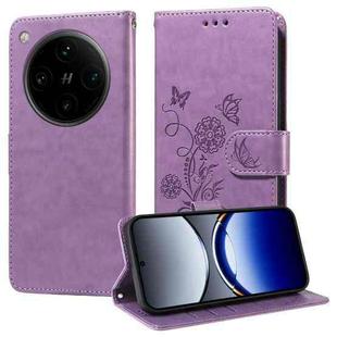 For OPPO Find X8 Pro Embossed Butterfly Flowers Leather Phone Case(Purple)