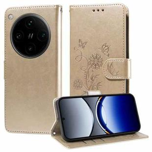 For OPPO Find X8 Pro Embossed Butterfly Flowers Leather Phone Case(Gold)