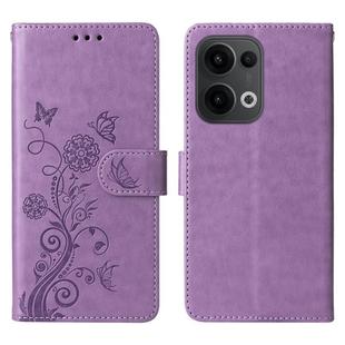For OPPO Reno13 Global Embossed Butterfly Flowers Leather Phone Case(Purple)