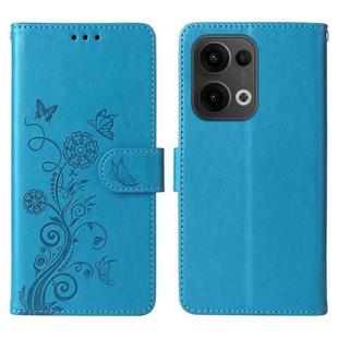 For OPPO Reno13 / Reno14 / Reno14 F 5G Global Embossed Butterfly Flowers Leather Phone Case(Blue)