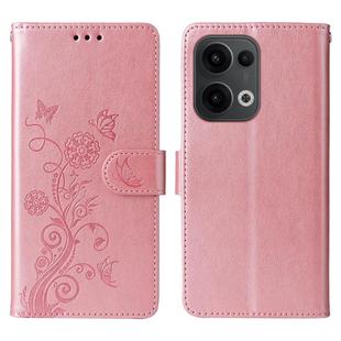 For OPPO Reno13 Global Embossed Butterfly Flowers Leather Phone Case(Rose Gold)