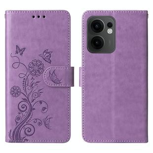 For OPPO Reno13 F 4G / 5G Embossed Butterfly Flowers Leather Phone Case(Purple)