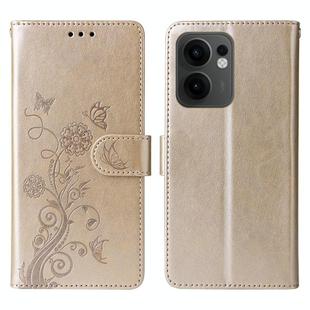 For OPPO Reno13 F 4G / 5G Embossed Butterfly Flowers Leather Phone Case(Gold)