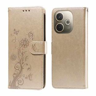 For OPPO A5 Pro 5G Global Embossed Butterfly Flowers Leather Phone Case(Gold)