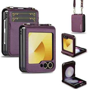 For Samsung Galaxy Z Flip5 LC.IMEEKE L1 Series Frosted Fine Texture PU Phone Case with Lanyard(Purple)