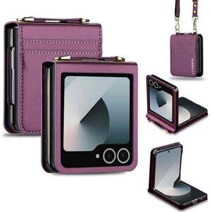 For Samsung Galaxy Z Flip7 5G LC.IMEEKE L1 Series Frosted Fine Texture PU Phone Case with Lanyard(Purple)