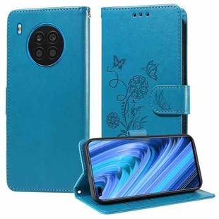 For Honor 50 Lite / X20 / Huawei nova 8i Embossed Butterfly Flowers Leather Phone Case(Blue)