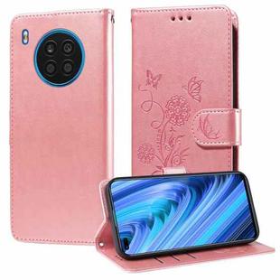 For Honor 50 Lite / X20 / Huawei nova 8i Embossed Butterfly Flowers Leather Phone Case(Rose Gold)