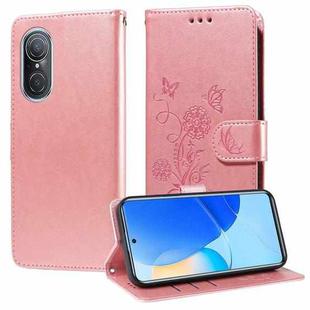 For Honor 50 SE / Huawei nova 9 SE Embossed Butterfly Flowers Leather Phone Case(Rose Gold)