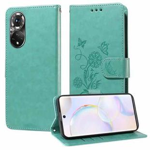 For Honor 50 5G / Huawei nova 9 Embossed Butterfly Flowers Leather Phone Case(Green)