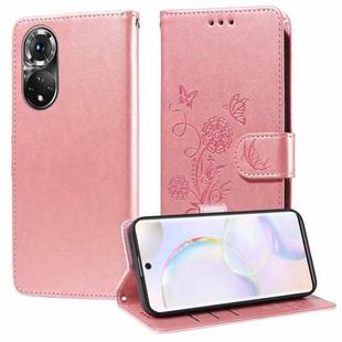 For Honor 50 5G / Huawei nova 9 Embossed Butterfly Flowers Leather Phone Case(Rose Gold)