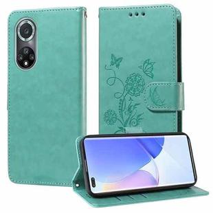 For Honor 50 Pro / Huawei nova 9 Pro Embossed Butterfly Flowers Leather Phone Case(Green)