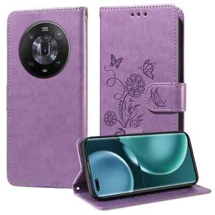 For Honor Magic4 Embossed Butterfly Flowers Leather Phone Case(Purple)