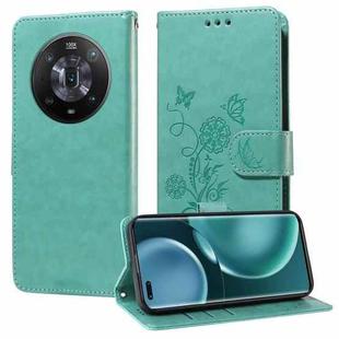 For Honor Magic4 Embossed Butterfly Flowers Leather Phone Case(Green)