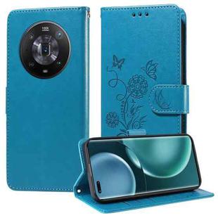 For Honor Magic4 Embossed Butterfly Flowers Leather Phone Case(Blue)