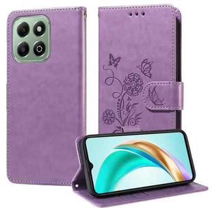 For Honor X6b 4G / X6a  Embossed Butterfly Flowers Leather Phone Case(Purple)