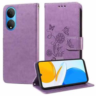 For Honor X7 4G / Huawei Enjoy 30 Plus Embossed Butterfly Flowers Leather Phone Case(Purple)