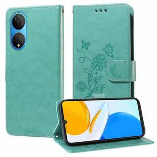 For Honor X7 4G / Huawei Enjoy 30 Plus Embossed Butterfly Flowers Leather Phone Case(Green)