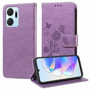 For Honor X7a 4G / Play 7T Embossed Butterfly Flowers Leather Phone Case(Purple)