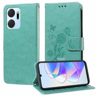 For Honor X7a 4G / Play 7T Embossed Butterfly Flowers Leather Phone Case(Green)