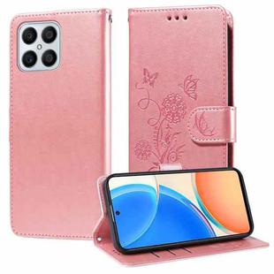 For Honor X8 4G / X30i / Play 6T Pro Embossed Butterfly Flowers Leather Phone Case(Rose Gold)