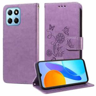 For Honor X8 5G / X6 4G / X8a 5G Embossed Butterfly Flowers Leather Phone Case(Purple)