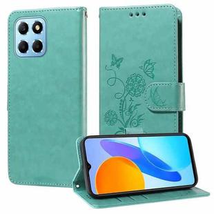 For Honor X8 5G / X6 4G / X8a 5G Embossed Butterfly Flowers Leather Phone Case(Green)