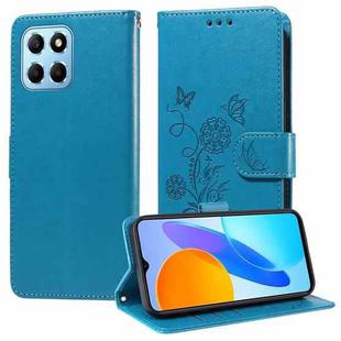 For Honor X8 5G / X6 4G / X8a 5G Embossed Butterfly Flowers Leather Phone Case(Blue)