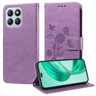 For Honor X8b Embossed Butterfly Flowers Leather Phone Case(Purple)