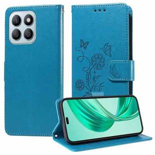 For Honor X8b Embossed Butterfly Flowers Leather Phone Case(Blue)