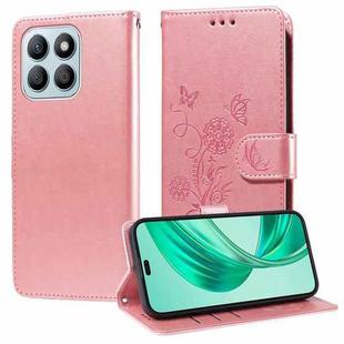 For Honor X8b Embossed Butterfly Flowers Leather Phone Case(Rose Gold)