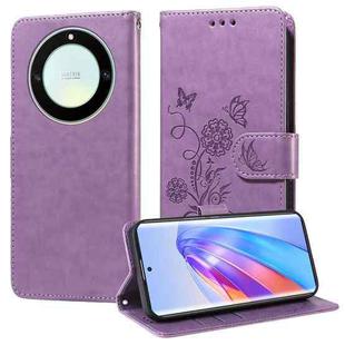 For Honor X9a 5G / Magic5 Lite / X40 5G Embossed Butterfly Flowers Leather Phone Case(Purple)