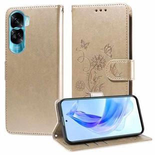 For Honor X50i 5G / 90 Lite Embossed Butterfly Flowers Leather Phone Case(Gold)