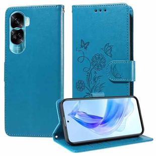 For Honor X50i 5G / 90 Lite Embossed Butterfly Flowers Leather Phone Case(Blue)