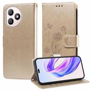 For Honor X50i+ Embossed Butterfly Flowers Leather Phone Case(Gold)