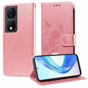 For Honor Play 50 Plus / Play 8T Embossed Butterfly Flowers Leather Phone Case(Rose Gold)