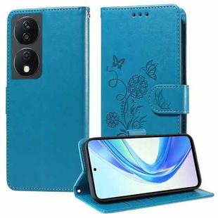 For Honor X7b 5G / 4G / 90 Smart 5G Embossed Butterfly Flowers Leather Phone Case(Blue)