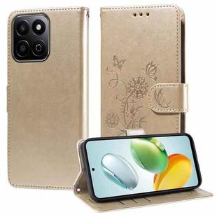 For Honor Play 60 Plus Embossed Butterfly Flowers Leather Phone Case(Gold)