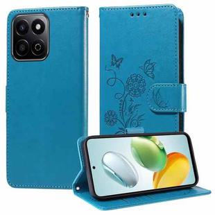 For Honor Play 60 Plus Embossed Butterfly Flowers Leather Phone Case(Blue)