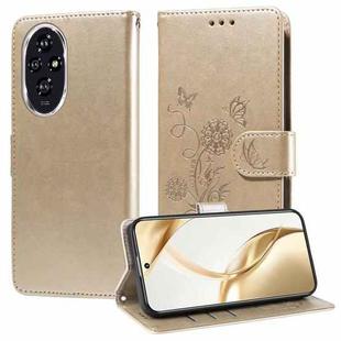 For Honor 200 Embossed Butterfly Flowers Leather Phone Case(Gold)