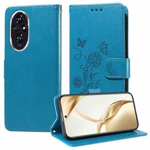 For Honor 200 Embossed Butterfly Flowers Leather Phone Case(Blue)