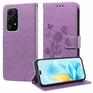 For Honor 200 Lite Global Embossed Butterfly Flowers Leather Phone Case(Purple)