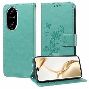 For Honor 200 Pro Embossed Butterfly Flowers Leather Phone Case(Green)