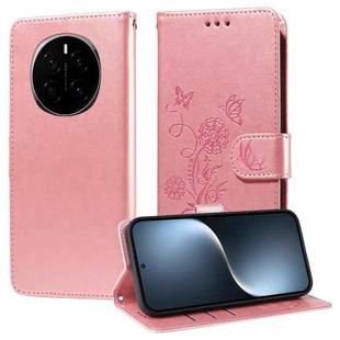 For Honor Magic7 Embossed Butterfly Flowers Leather Phone Case(Rose Gold)