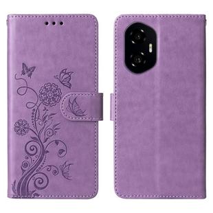 For Honor 300 Embossed Butterfly Flowers Leather Phone Case(Purple)