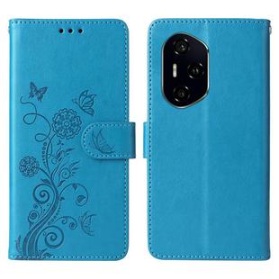 For Honor 300 Pro Embossed Butterfly Flowers Leather Phone Case(Blue)